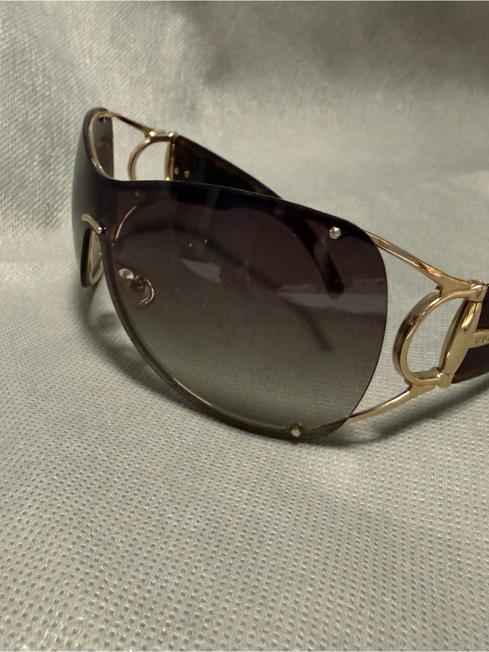 Gucci Brown Gradient Shield Sunglasses with Gold Accents